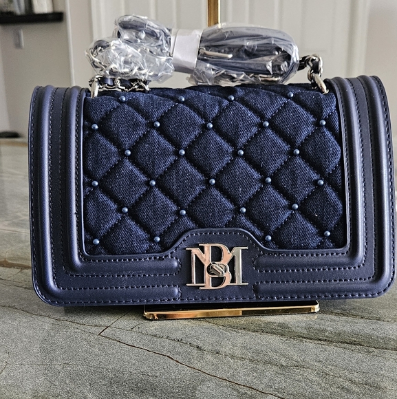 Badgley Mischka Blue Denim Quilted Crossbody Bag with Chain and Beads Strap NWT - Picture 9 of 16